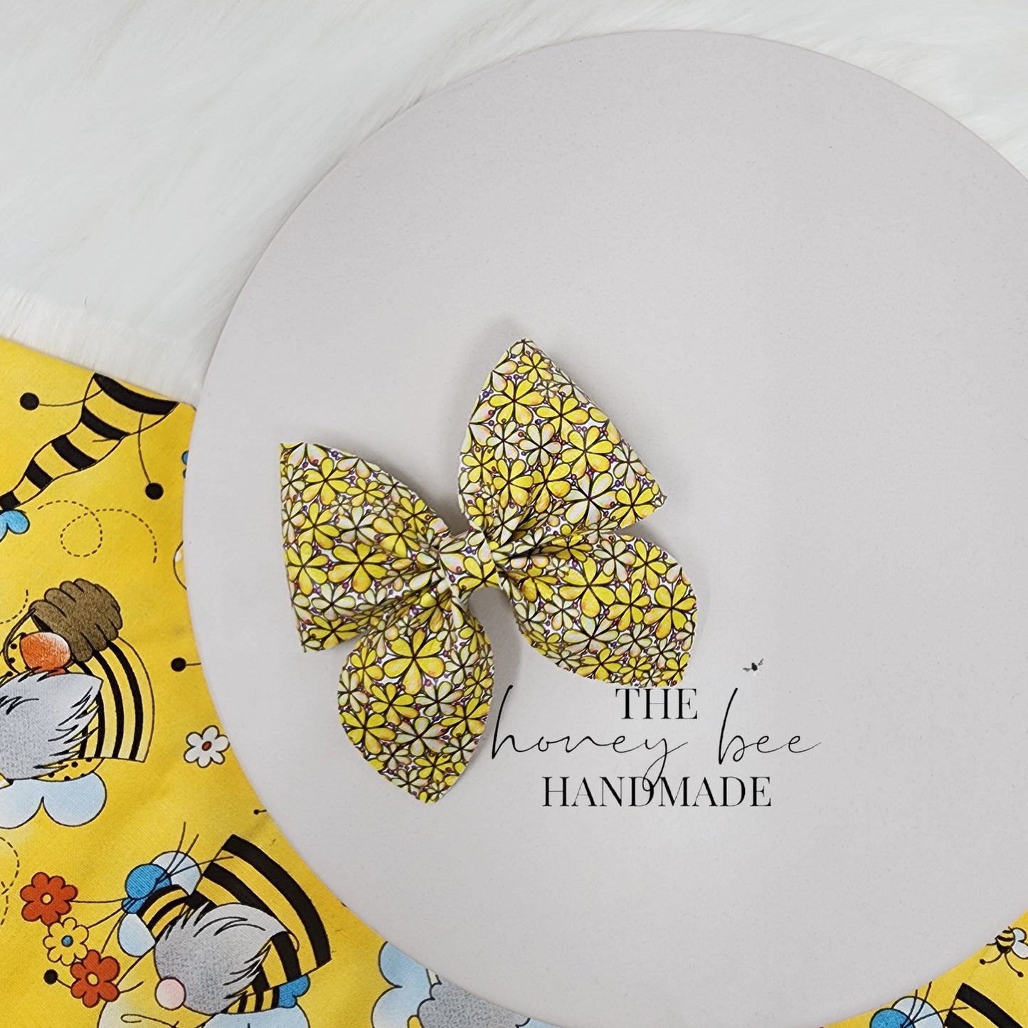 3in Yellow Floral Sailor Faux Leather Hair Bow