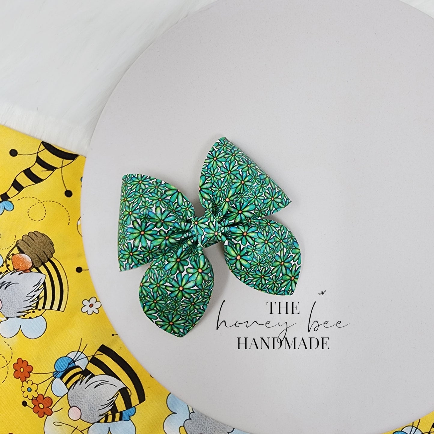 3in Green Floral Sailor Faux Leather Hair Bow