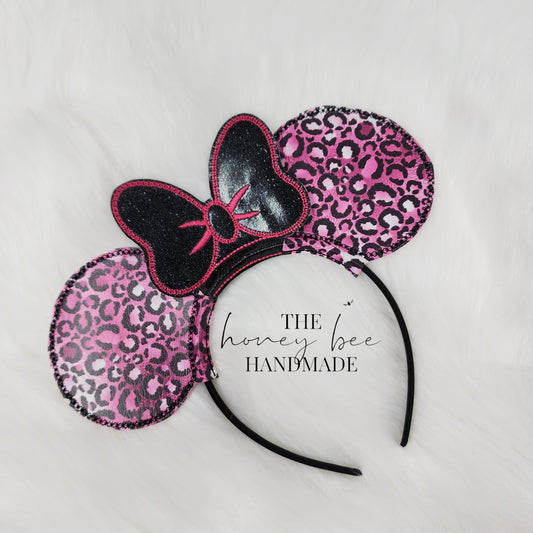 Pink Leopard Mouse Ear Headband Slider