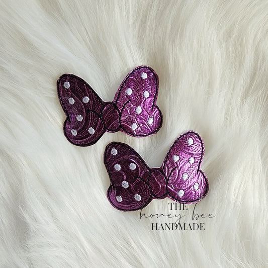 Dk Purple Textured Mouse Bow Snap Clip Set