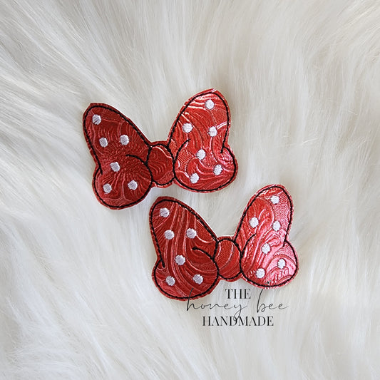 Red Textured Mouse Bow Snap Clip Set