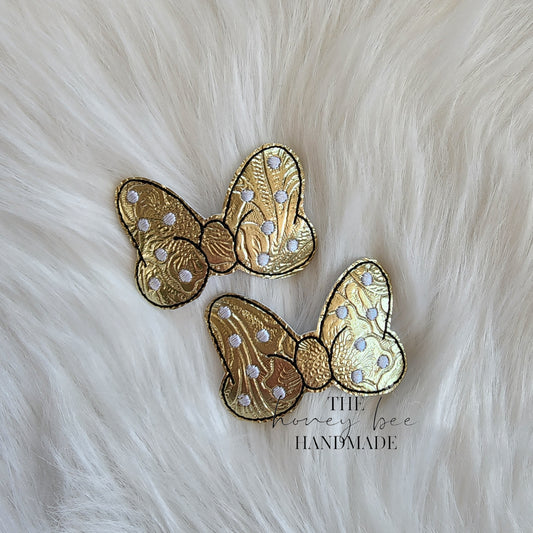 Gold Textured Mouse Bow Snap Clip Set