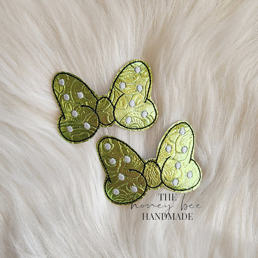 Lime Textured Mouse Bow Snap Clip Set