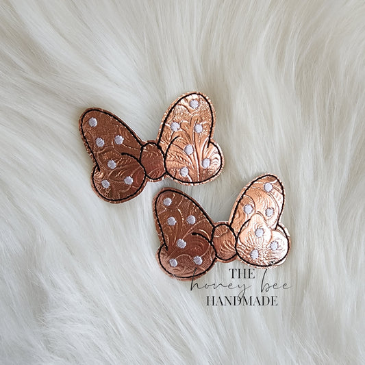 Rose Gold Textured Mouse Bow Snap Clip Set