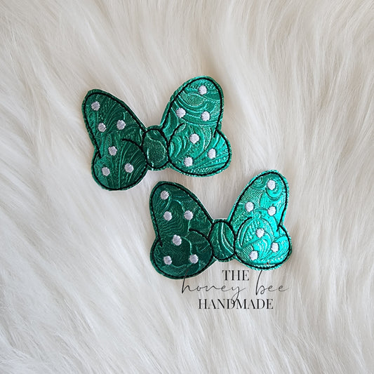 Sea Green Textured Mouse Bow Snap Clip Set