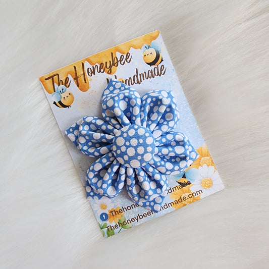 Blue with White Dots Flower Hair Clip