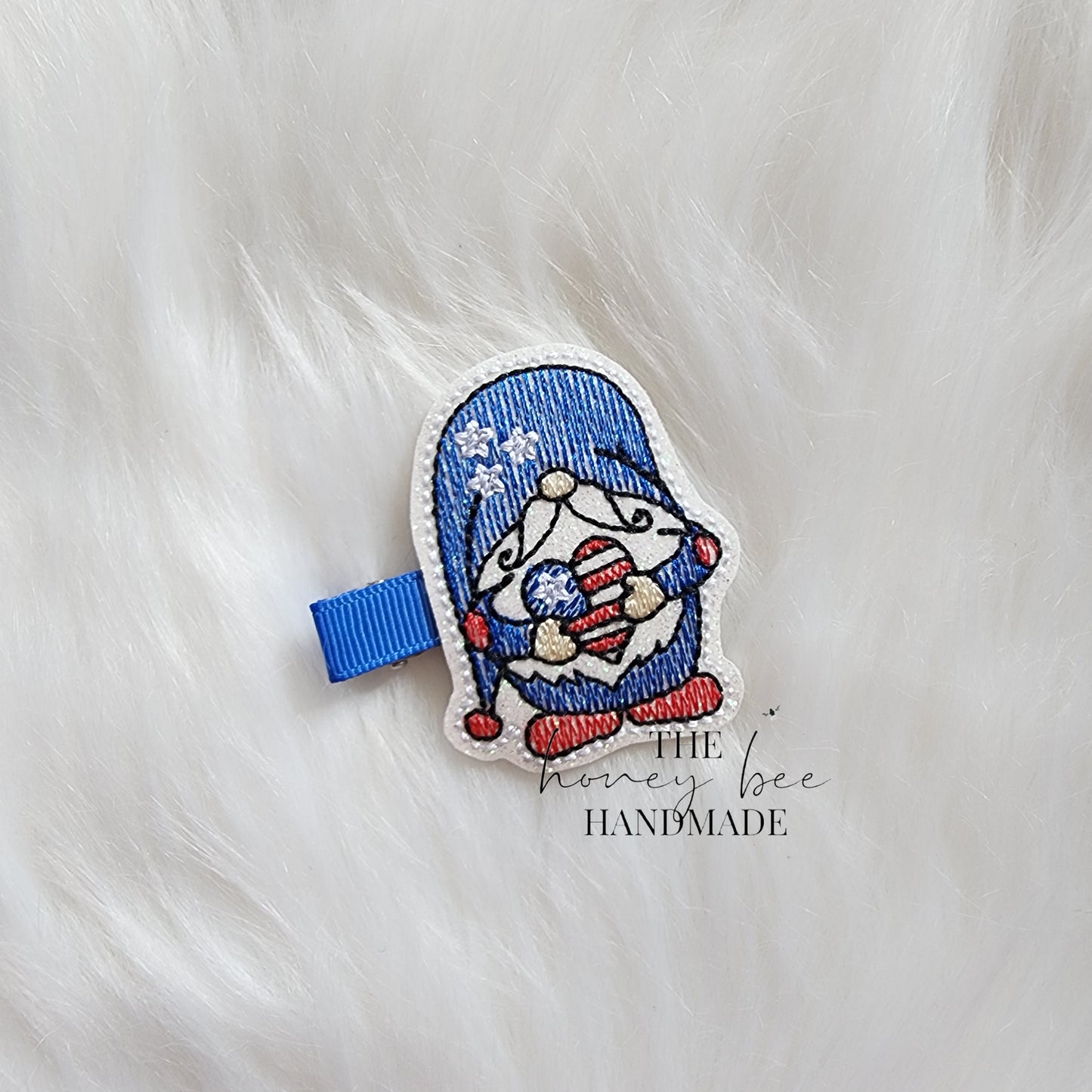 Glitter Patriotic Gnome Feltie Hair Clip