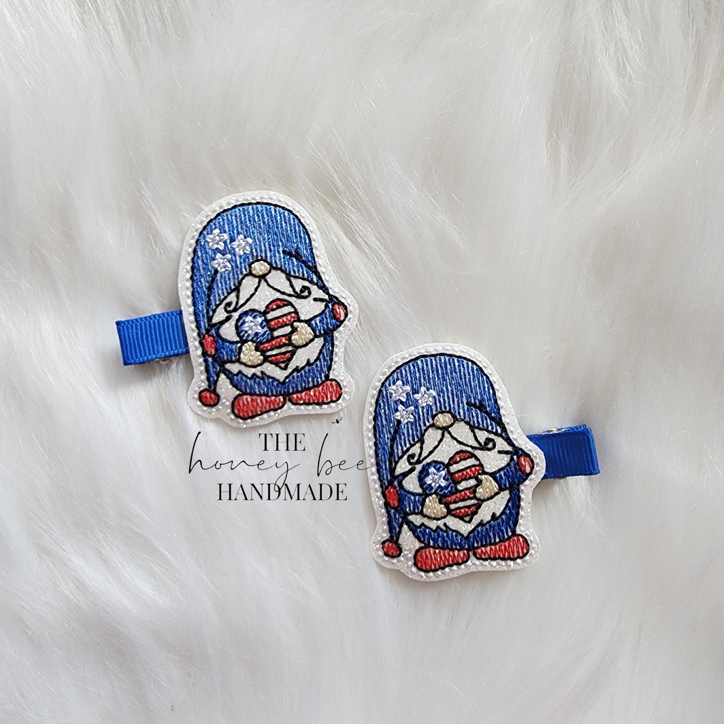 Glitter Patriotic Gnome Feltie Hair Clip