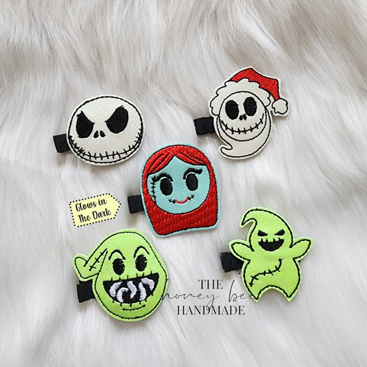 GITD Glitter Nightmare Family Feltie Hair Clip