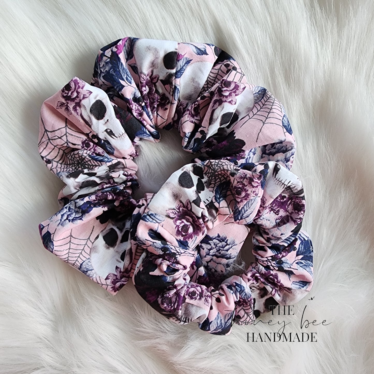 Pink Floral Skulls Scrunchie