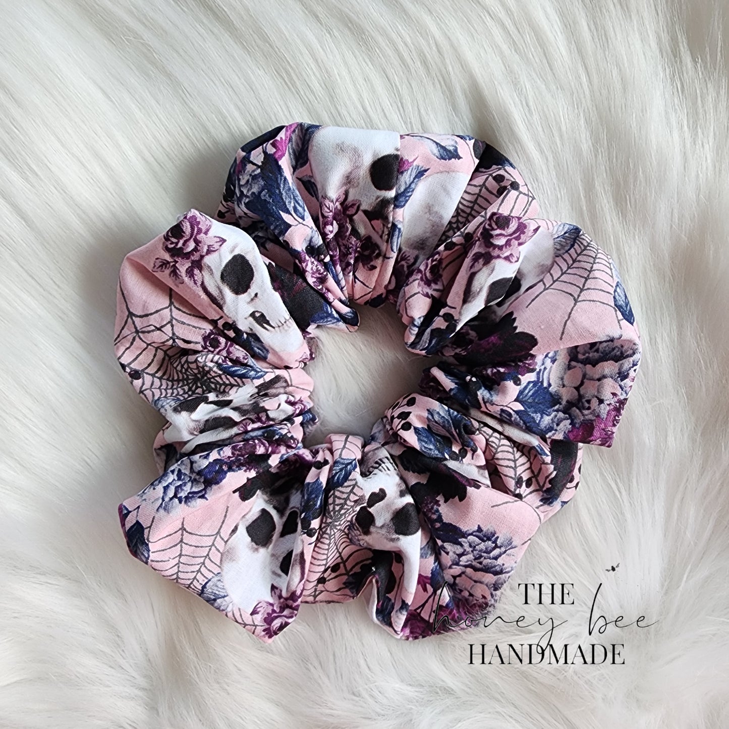 Pink Floral Skulls Scrunchie