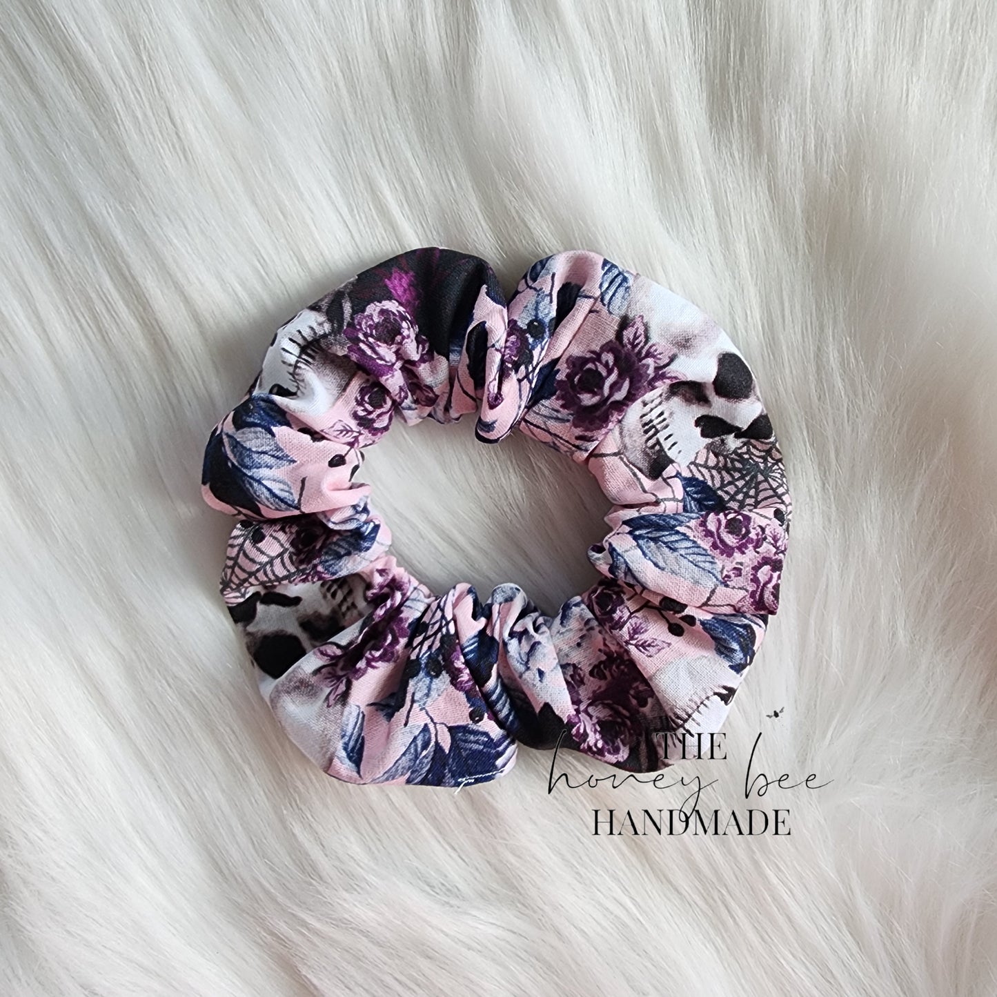 Pink Floral Skulls Scrunchie