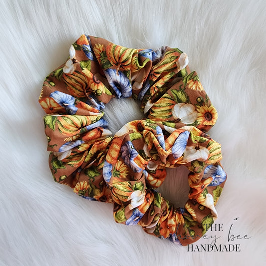 Tan Fall Pumpkins Scrunchie