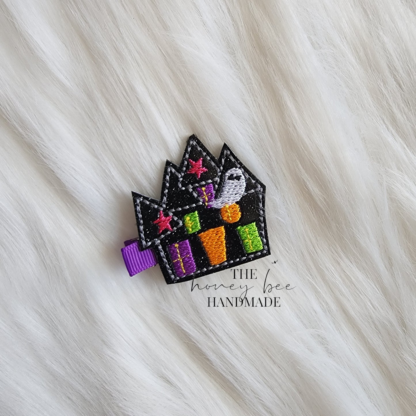 Glitter Haunted House Feltie Hair Clip