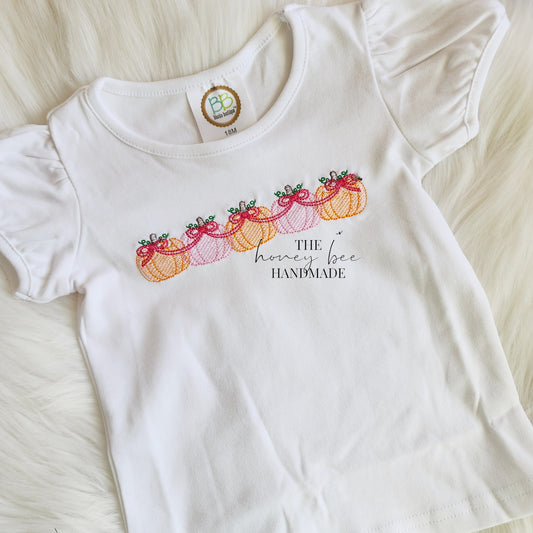 Girly Fall Pumpkins Embroidered T-Shirt