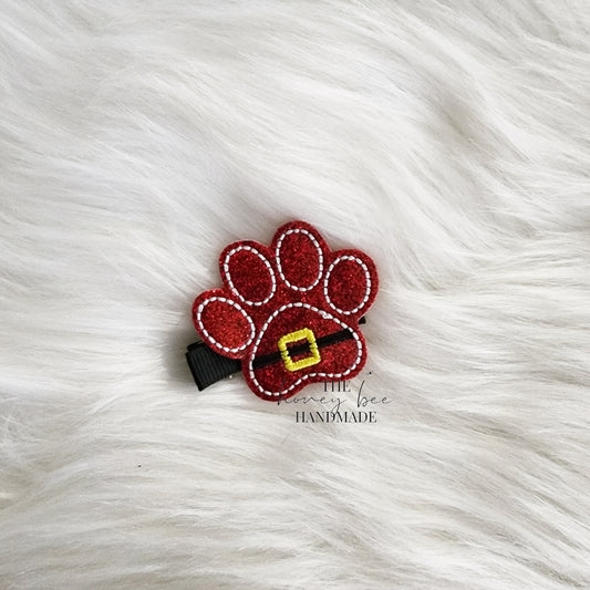 Glitter Santa Paw Feltie Hair Clip