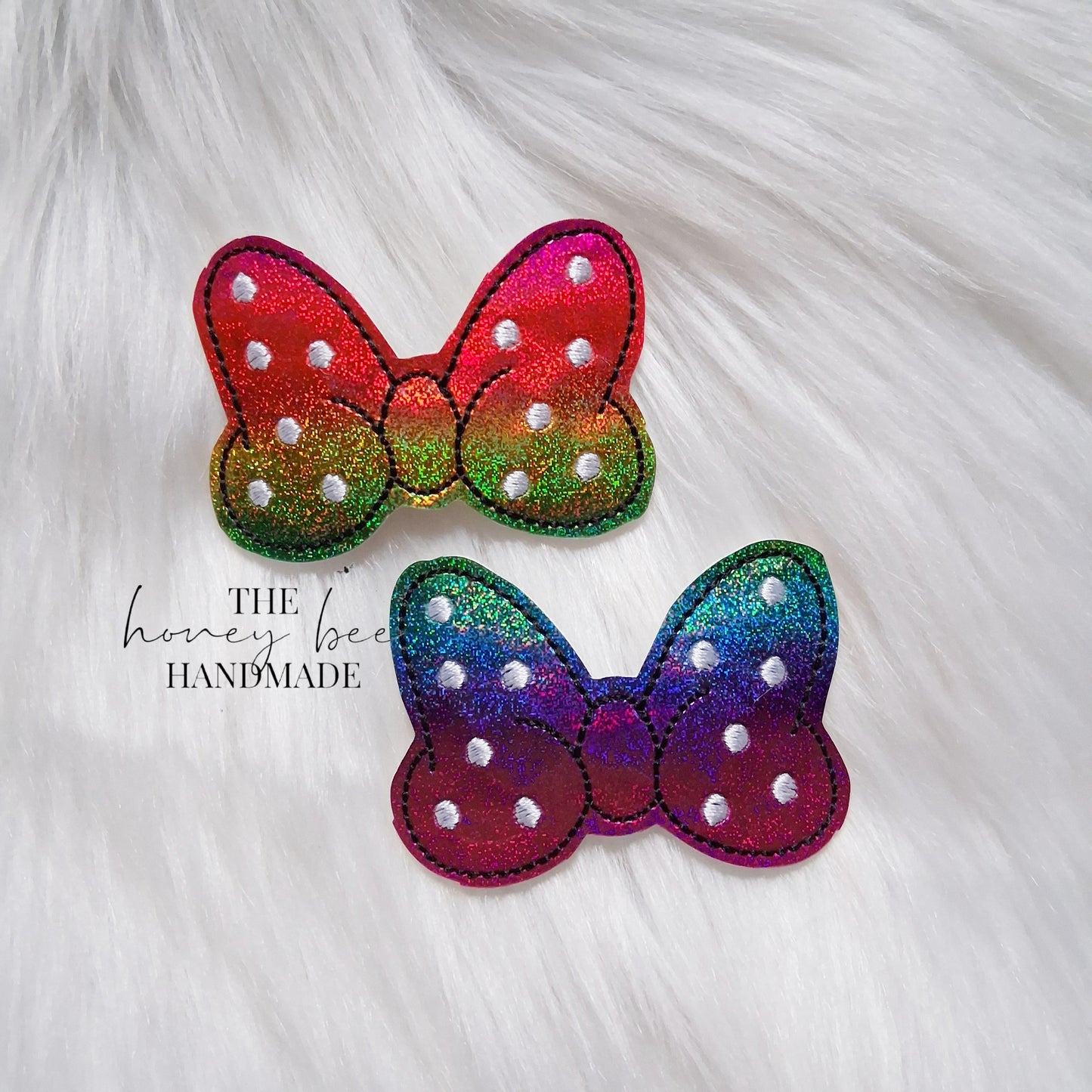 Glitter Rainbow Mouse Bow Snap Clip Set