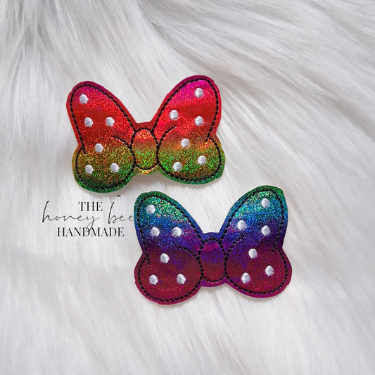 Glitter Rainbow Mouse Bow Snap Clip Set