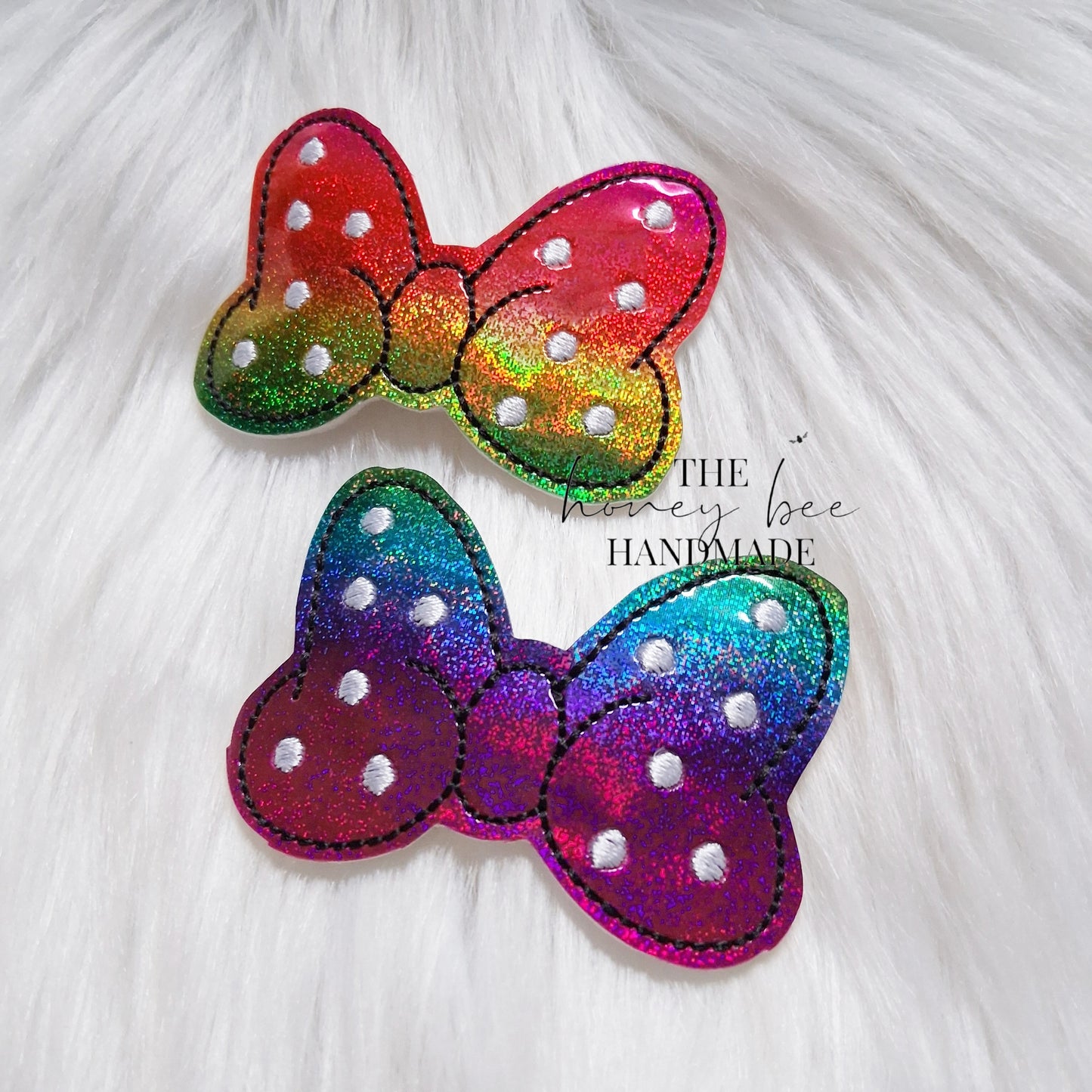Glitter Rainbow Mouse Bow Snap Clip Set