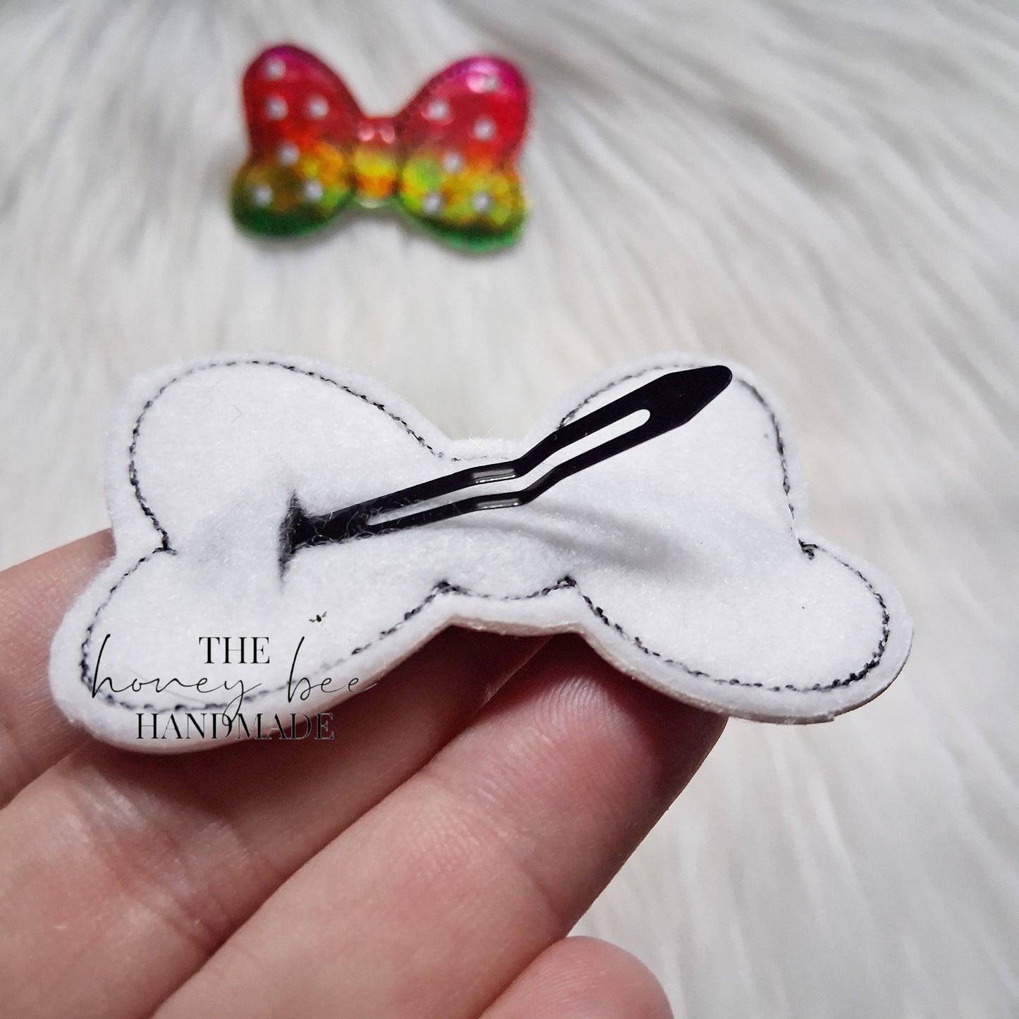 Glitter Lime Green Mouse Bow Snap Clip Set