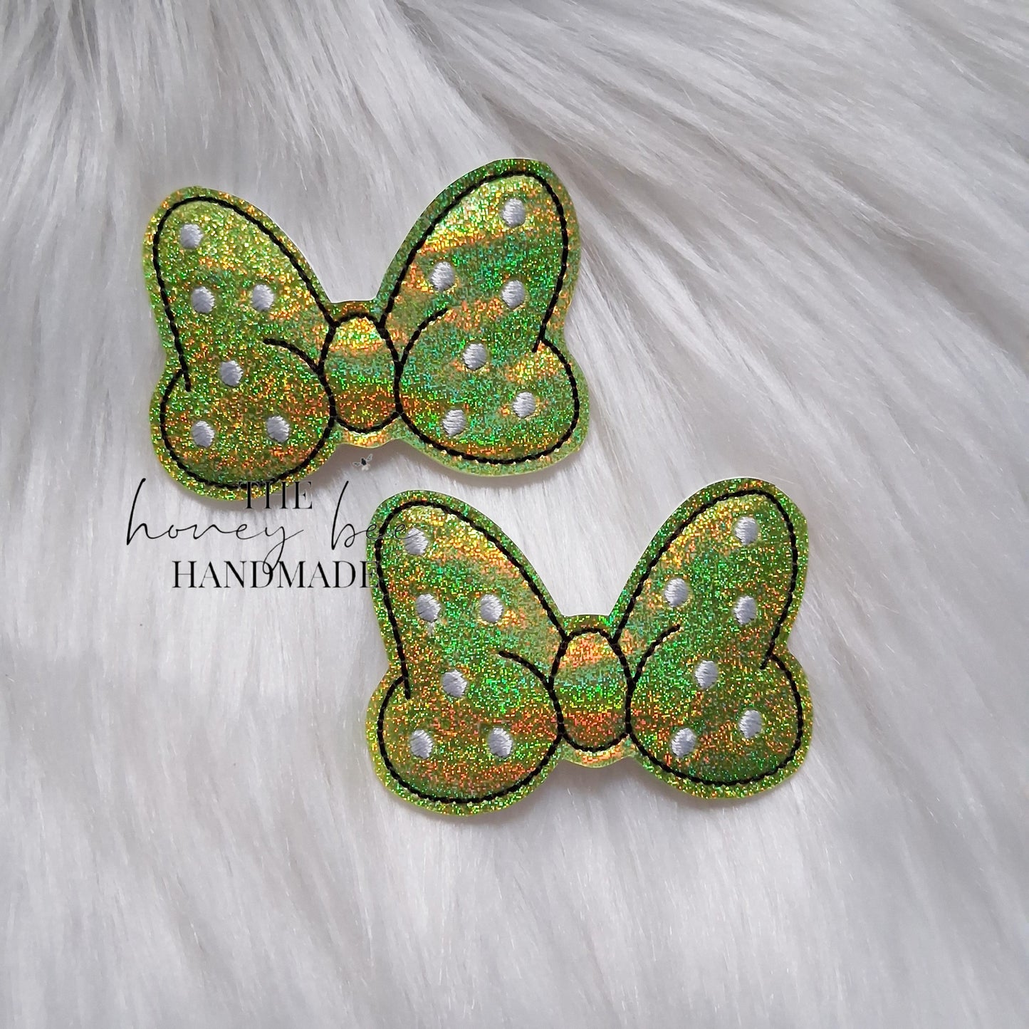 Glitter Lime Green Mouse Bow Snap Clip Set