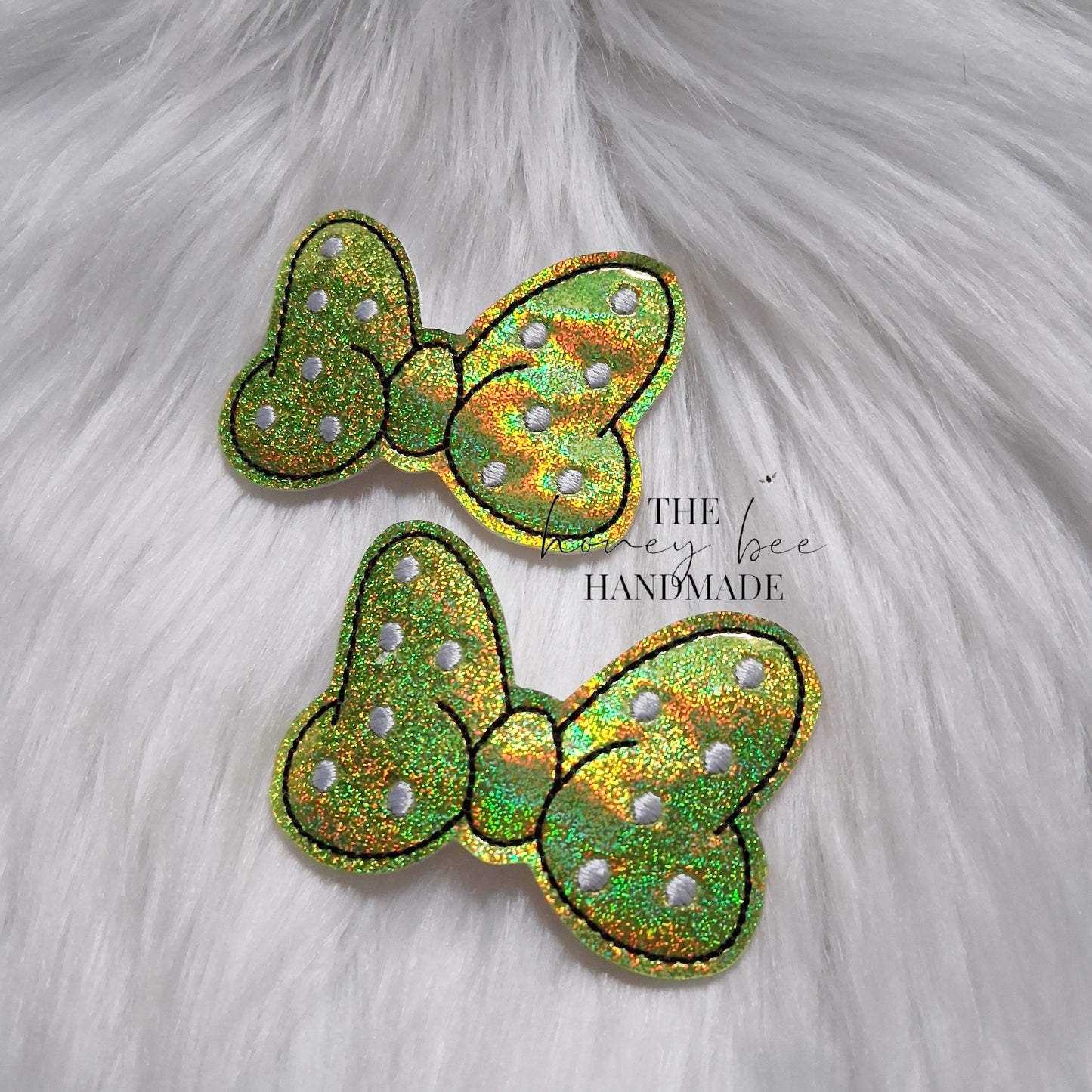 Glitter Lime Green Mouse Bow Snap Clip Set