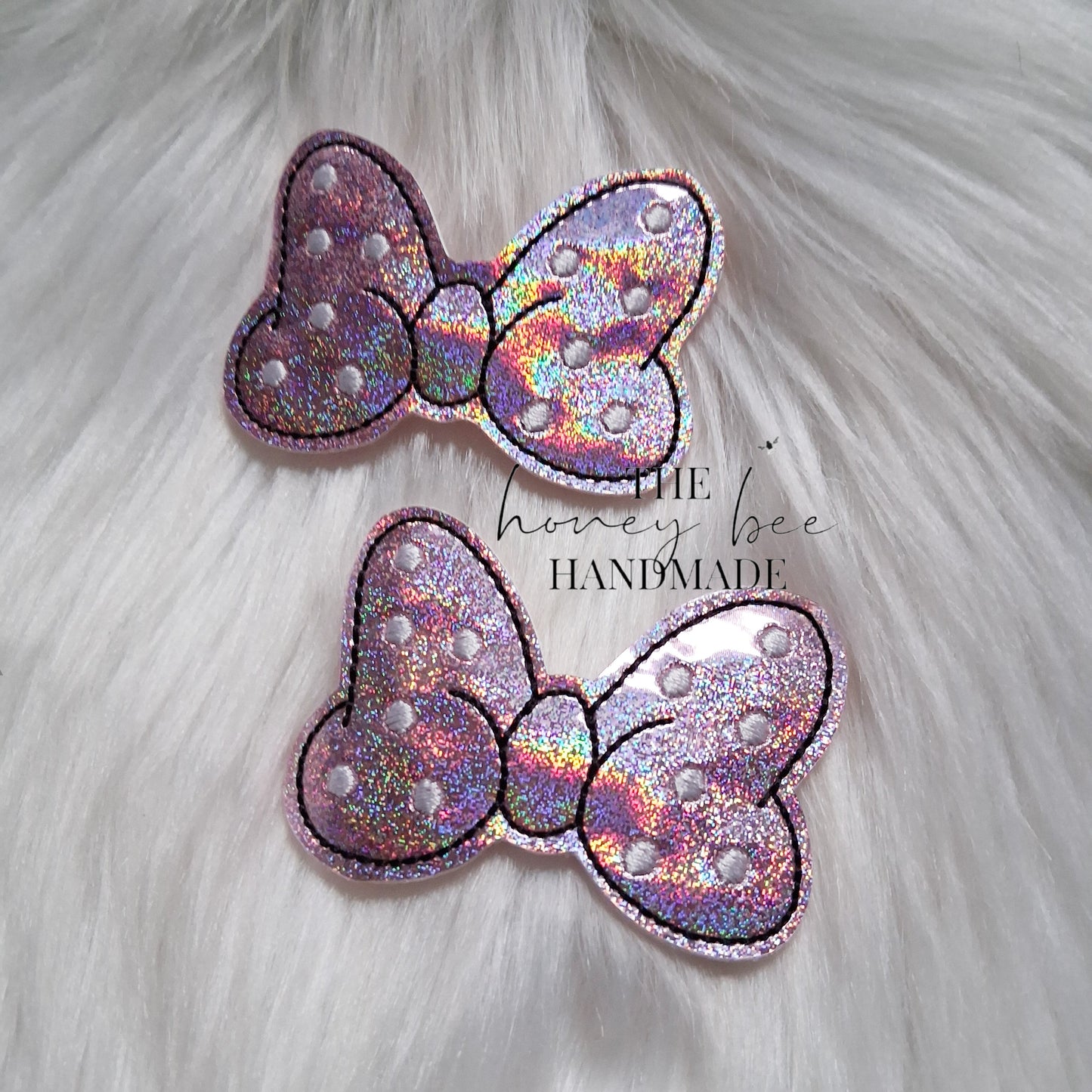Glitter Light Pink Mouse Bow Snap Clip Set