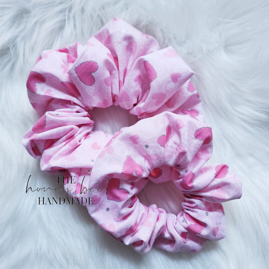 Pink Hearts Scrunchie