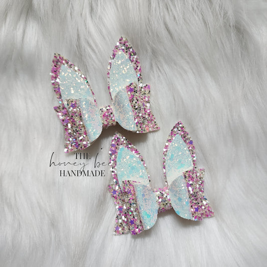 2.5in Pink and White Glitter Bunny Ears Piggy Set