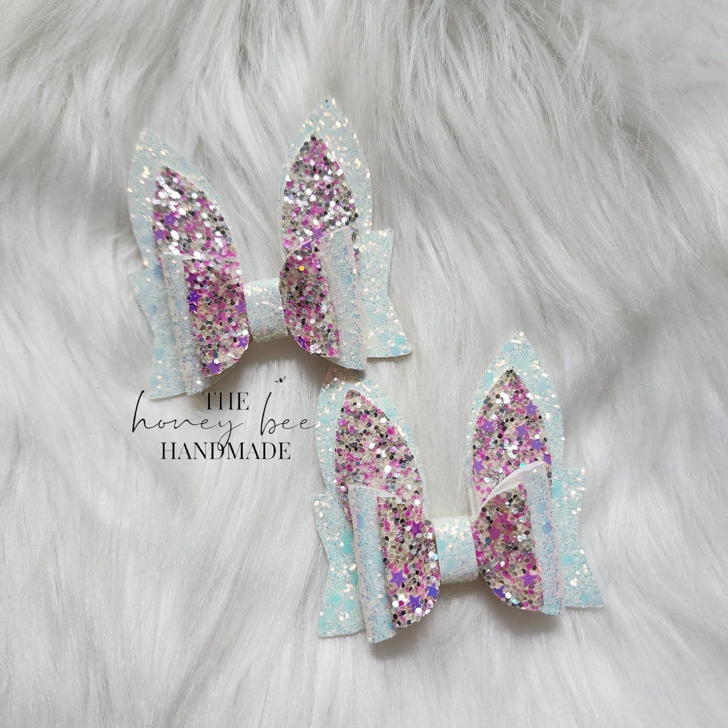 2.5in White and Pink Glitter Bunny Ears Piggy Set