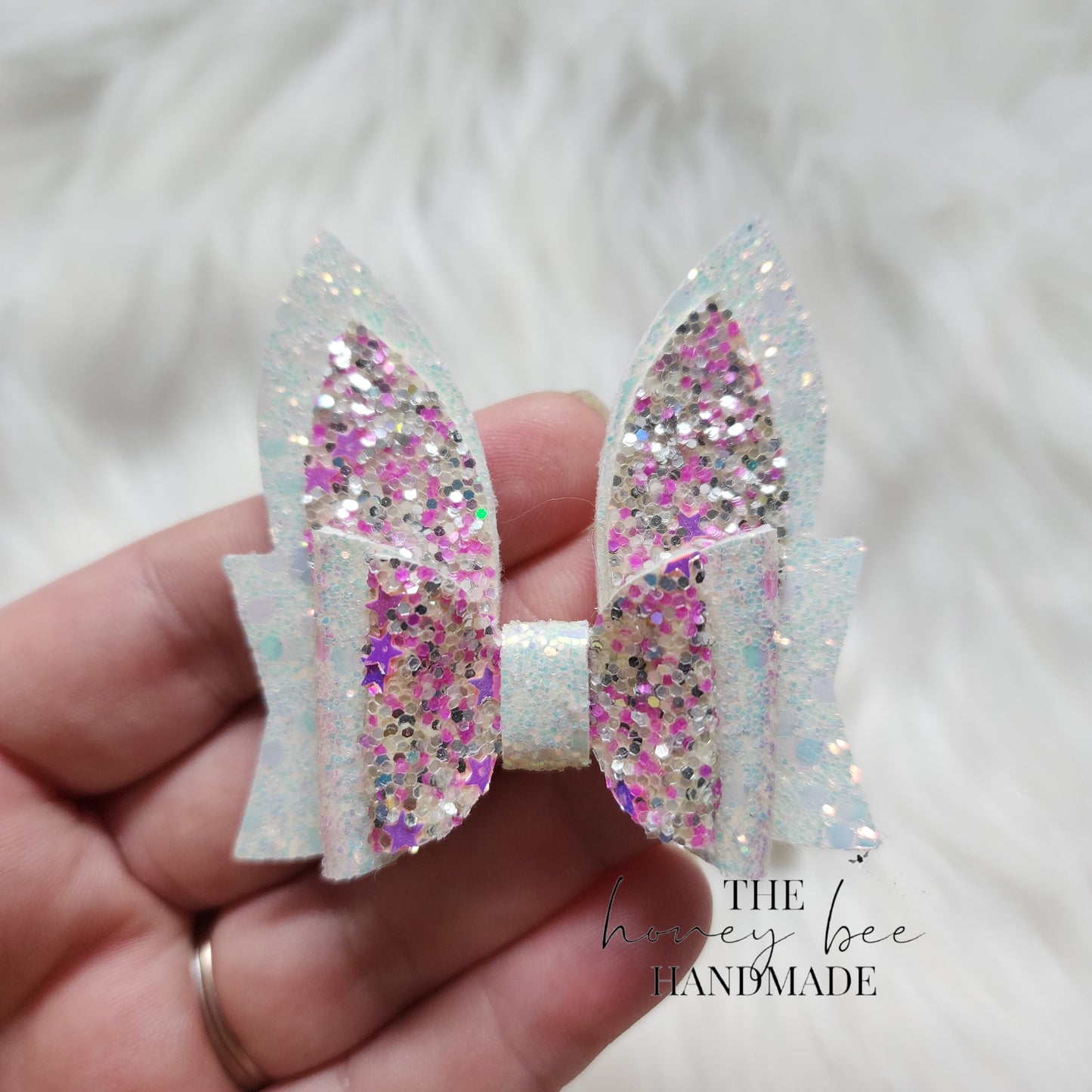 2.5in White and Pink Glitter Bunny Ears Piggy Set