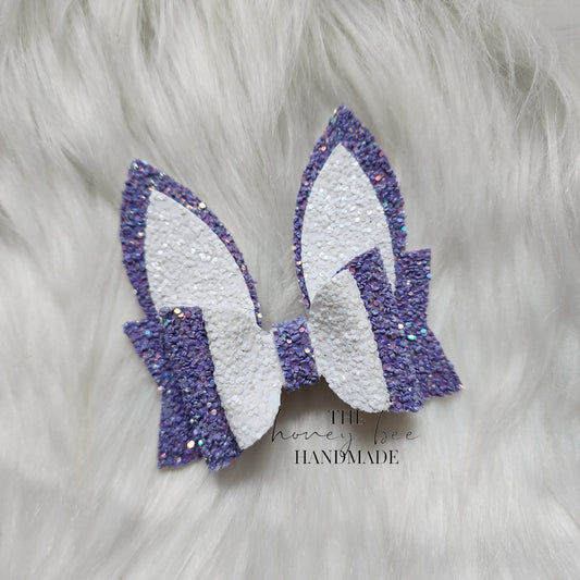 3in Purple and White Glitter Bunny Ears Hair Bow