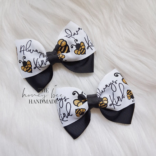 3 Inch Always Bee Kind Layered Ribbon Pigtail Set